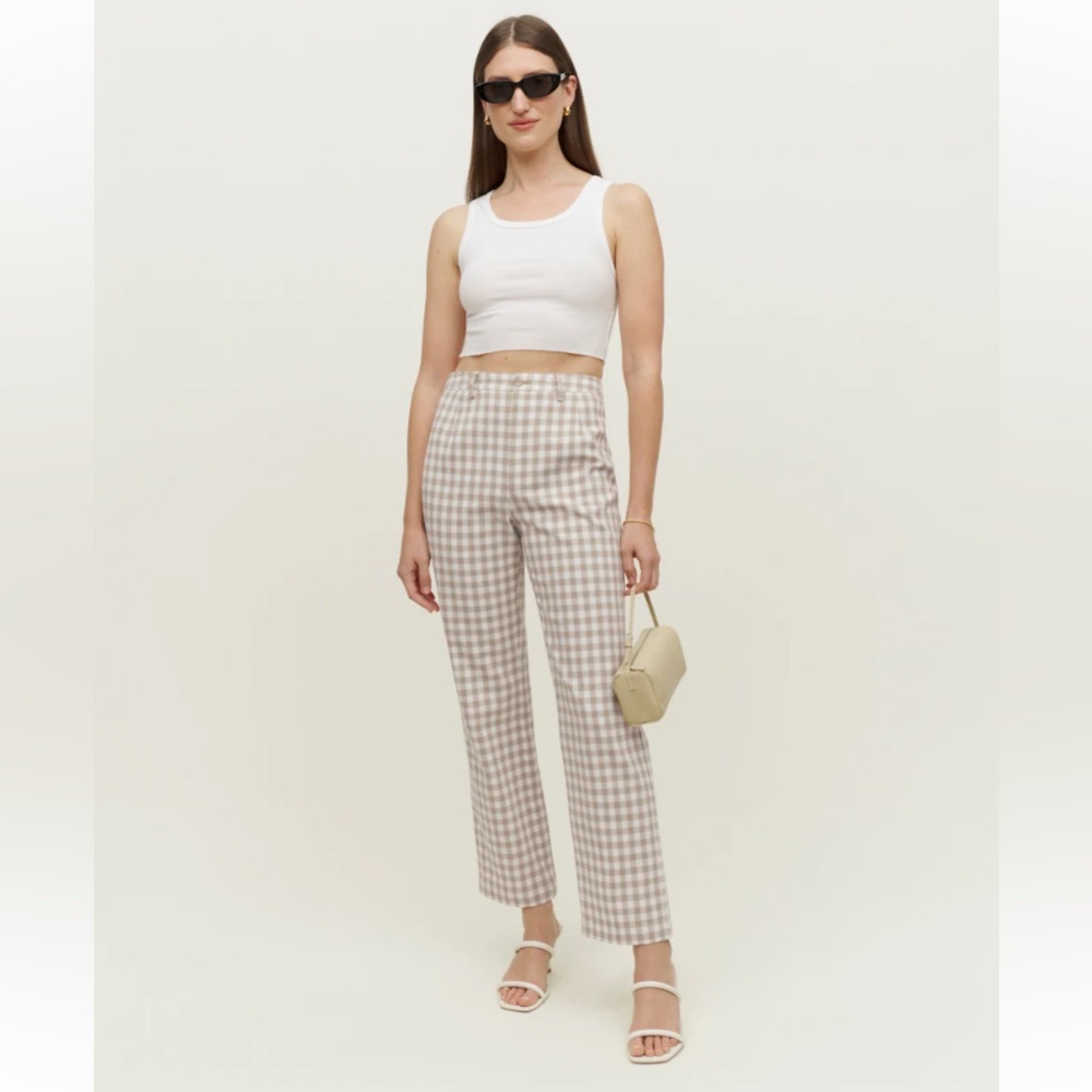 Reformation Franklin Pant in beige check size 6P